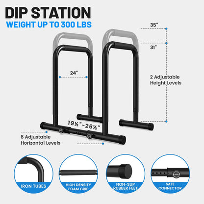 Adjustable Dip Bar Heavy Duty Steel Dip Station Power Tower Dip Station Pull up Bar Power Rack Max Weight 300Lbs