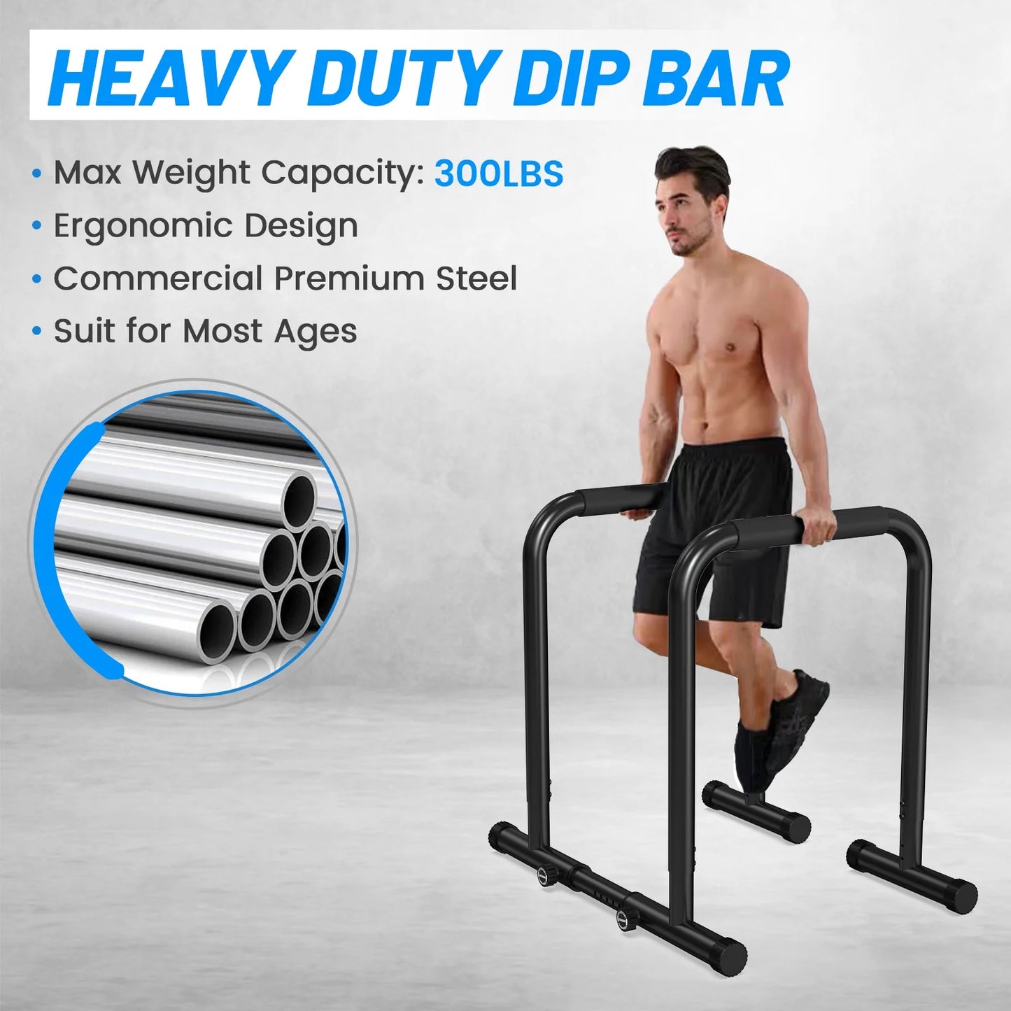 Adjustable Dip Bar Heavy Duty Steel Dip Station Power Tower Dip Station Pull up Bar Power Rack Max Weight 300Lbs