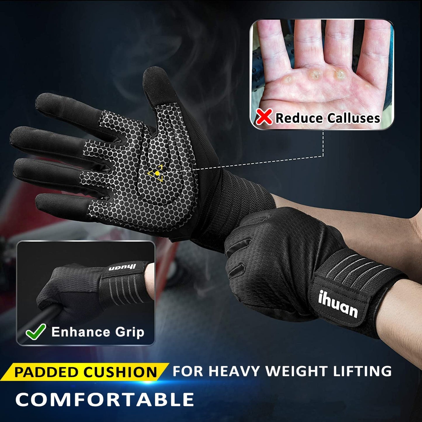 Workout Gloves for Men Full-Finger: Weight Lifting Gloves for Men, Gym Lifting Gloves Full Hand Gloves for Weightlifting, Deadlift